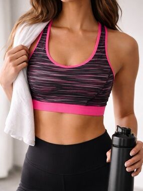 Bally Total Fitness Neon Pink Athletic Sport Bra Size Medium
